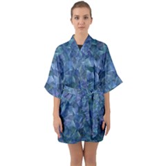 Background Blue Texture Half Sleeve Satin Kimono 