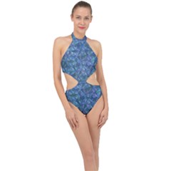 Background Blue Texture Halter Side Cut Swimsuit by Alisyart