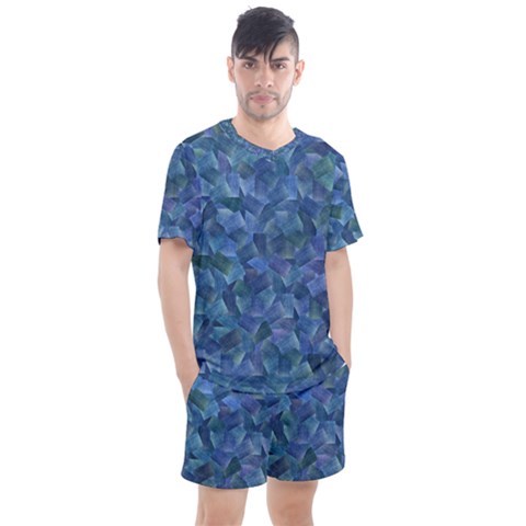 Background Blue Texture Men s Mesh Tee And Shorts Set by Alisyart