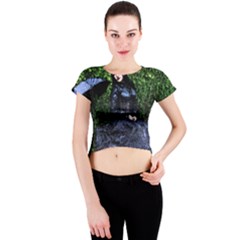 Gotthic Girl With Umbrella Crew Neck Crop Top