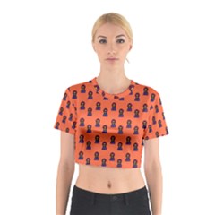 Nerdy 60s  Girl Pattern Orange Cotton Crop Top by snowwhitegirl