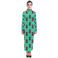 Nerdy 60s  Girl Pattern Seafoam Green Turtleneck Maxi Dress by snowwhitegirl