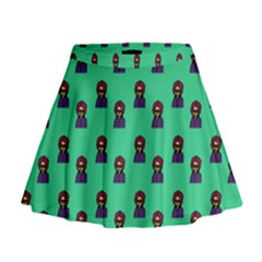Nerdy 60s  Girl Pattern Seafoam Green Mini Flare Skirt by snowwhitegirl