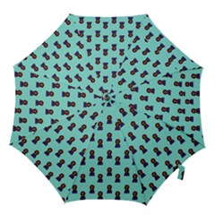 Nerdy 60s  Girl Pattern Aqua Hook Handle Umbrellas (small) by snowwhitegirl