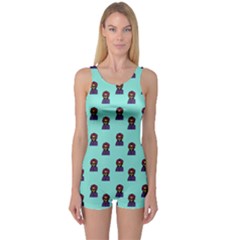 Nerdy 60s  Girl Pattern Aqua One Piece Boyleg Swimsuit by snowwhitegirl