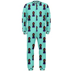 Nerdy 60s  Girl Pattern Aqua Onepiece Jumpsuit (men)  by snowwhitegirl