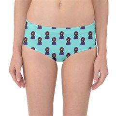 Nerdy 60s  Girl Pattern Aqua Mid-waist Bikini Bottoms