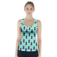 Nerdy 60s  Girl Pattern Aqua Racer Back Sports Top by snowwhitegirl