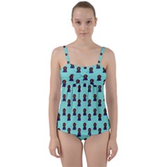 Nerdy 60s  Girl Pattern Aqua Twist Front Tankini Set by snowwhitegirl