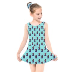 Nerdy 60s  Girl Pattern Aqua Kids  Skater Dress Swimsuit by snowwhitegirl