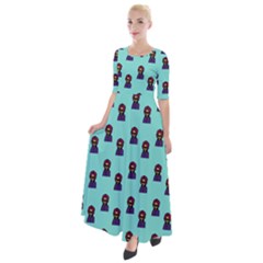 Nerdy 60s  Girl Pattern Aqua Half Sleeves Maxi Dress by snowwhitegirl