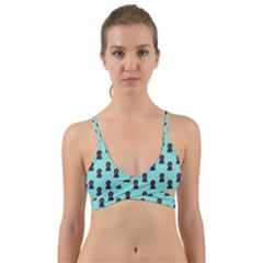 Nerdy 60s  Girl Pattern Aqua Wrap Around Bikini Top by snowwhitegirl