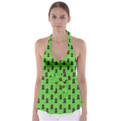 Nerdy 60s  Girl Pattern Green Babydoll Tankini Top