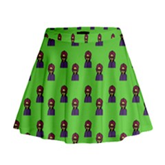 Nerdy 60s  Girl Pattern Green Mini Flare Skirt by snowwhitegirl