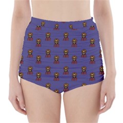 Nerdy 60s  Girl Pattern Dark Purple High-waisted Bikini Bottoms