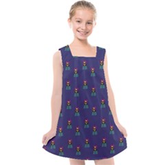 Nerdy 60s  Girl Pattern Blue Kids  Cross Back Dress by snowwhitegirl