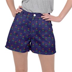 Nerdy 60s  Girl Pattern Blue Ripstop Shorts by snowwhitegirl