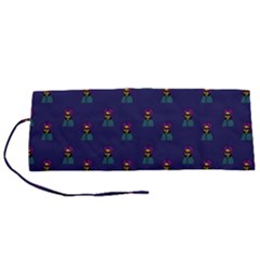 Nerdy 60s  Girl Pattern Blue Roll Up Canvas Pencil Holder (s)