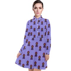 Nerdy 60s  Girl Pattern Purple Long Sleeve Chiffon Shirt Dress by snowwhitegirl