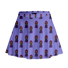 Nerdy 60s  Girl Pattern Purple Mini Flare Skirt by snowwhitegirl