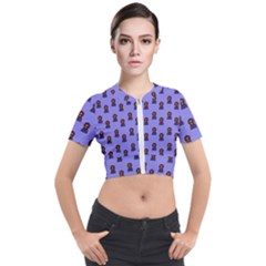 Nerdy 60s  Girl Pattern Purple Short Sleeve Cropped Jacket by snowwhitegirl