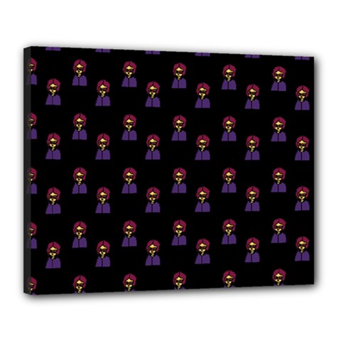 Nerdy 60s  Girl Pattern Black Canvas 20  X 16  (stretched)