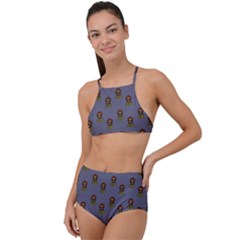 Nerdy 60s  Girl Pattern Light Grey High Waist Tankini Set by snowwhitegirl