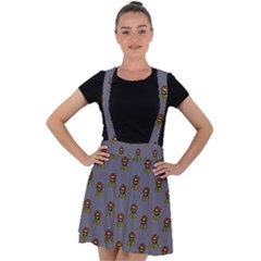 Nerdy 60s  Girl Pattern Light Grey Velvet Suspender Skater Skirt by snowwhitegirl