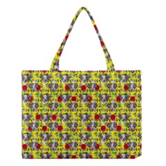 Heart Skeleton Face Pattern Yellow Medium Tote Bag by snowwhitegirl