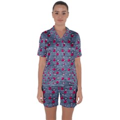 Cherries An Bats Satin Short Sleeve Pyjamas Set