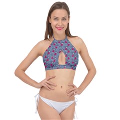 Cherries An Bats Cross Front Halter Bikini Top