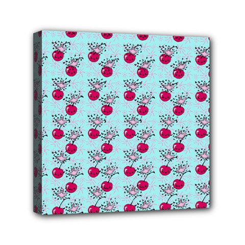 Cherries An Bats Aqua Mini Canvas 6  X 6  (stretched)