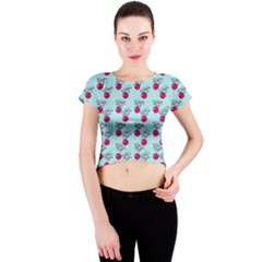 Cherries An Bats Aqua Crew Neck Crop Top