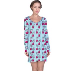 Cherries An Bats Aqua Long Sleeve Nightdress