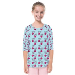 Cherries An Bats Aqua Kids  Quarter Sleeve Raglan Tee