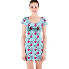 Cherries An Bats Aqua Short Sleeve Bodycon Dress