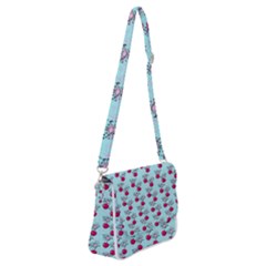 Cherries An Bats Aqua Shoulder Bag with Back Zipper