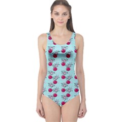 Cherries An Bats Aqua One Piece Swimsuit