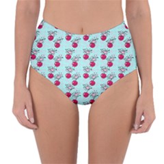 Cherries An Bats Aqua Reversible High-Waist Bikini Bottoms