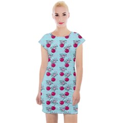 Cherries An Bats Aqua Cap Sleeve Bodycon Dress