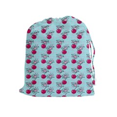 Cherries An Bats Aqua Drawstring Pouch (XL)