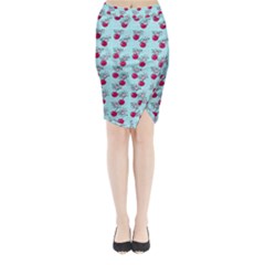 Cherries An Bats Aqua Midi Wrap Pencil Skirt