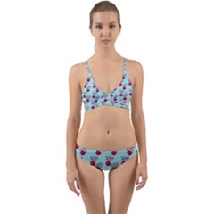 Cherries An Bats Aqua Wrap Around Bikini Set