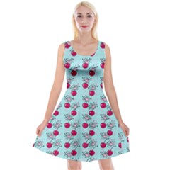 Cherries An Bats Aqua Reversible Velvet Sleeveless Dress