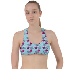 Cherries An Bats Aqua Criss Cross Racerback Sports Bra