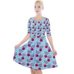 Cherries An Bats Aqua Quarter Sleeve A-Line Dress