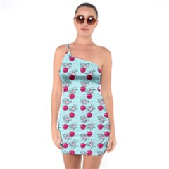 Cherries An Bats Aqua One Soulder Bodycon Dress