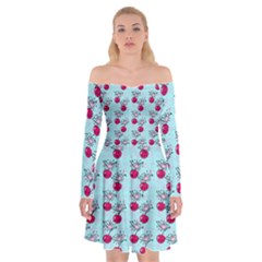 Cherries An Bats Aqua Off Shoulder Skater Dress