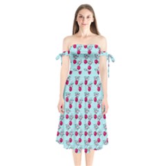 Cherries An Bats Aqua Shoulder Tie Bardot Midi Dress