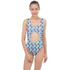 Cherries An Bats Aqua Center Cut Out Swimsuit